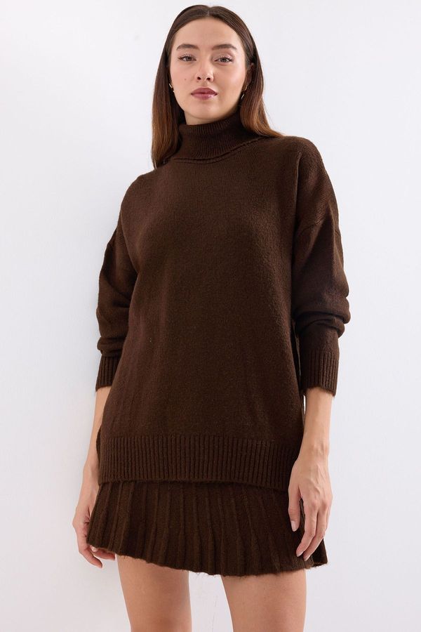 Bigdart Bigdart 15891 Sweater Skirt Knitwear Two Piece Set - Brown