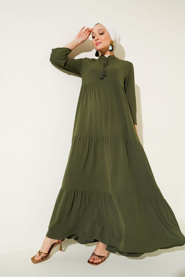 Bigdart Bigdart 1627 Collar Lace-up Hijab Dress - D.khaki