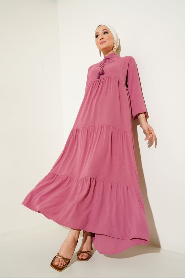 Bigdart Bigdart 1627 Collar Lace-up Hijab Dress - Dried Rose