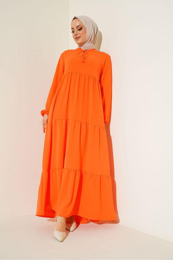 Bigdart Bigdart 1627 Collar Lace-up Hijab Dress - Orange