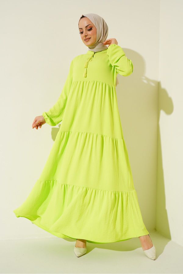 Bigdart Bigdart 1627 Collar Lace-Up Hijab Dress - V. Green