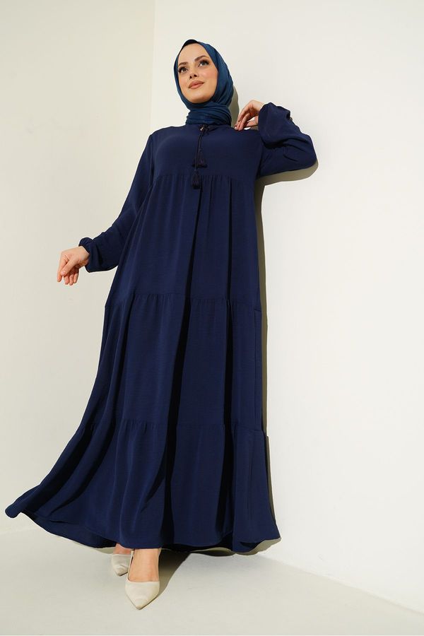 Bigdart Bigdart 1627 Collar Laced Hijab Dress - C.navy