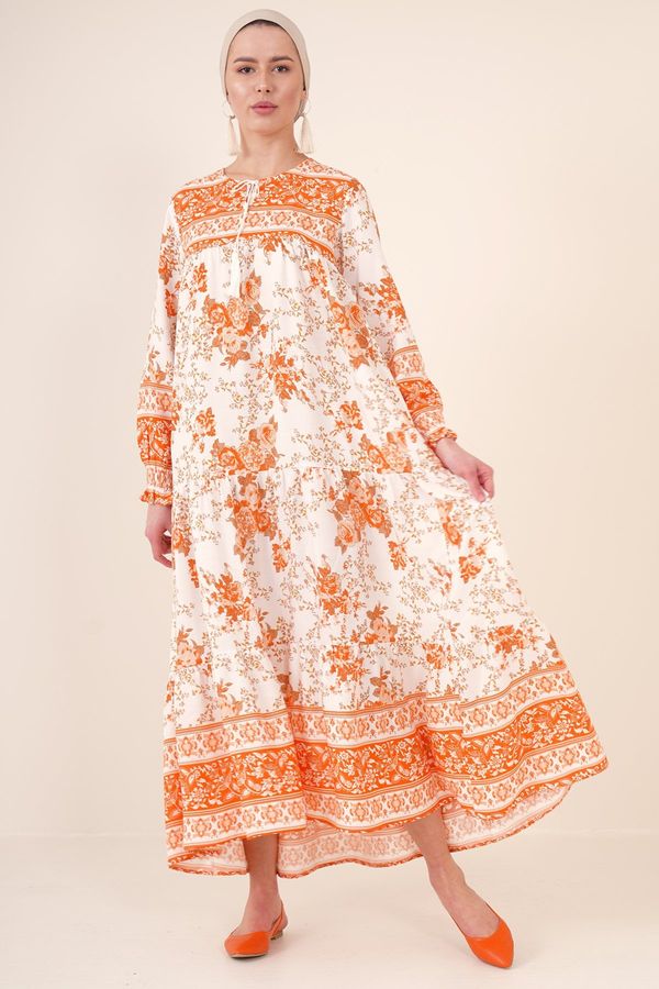Bigdart Bigdart 1947 Patterned Hijab Dress - Orange