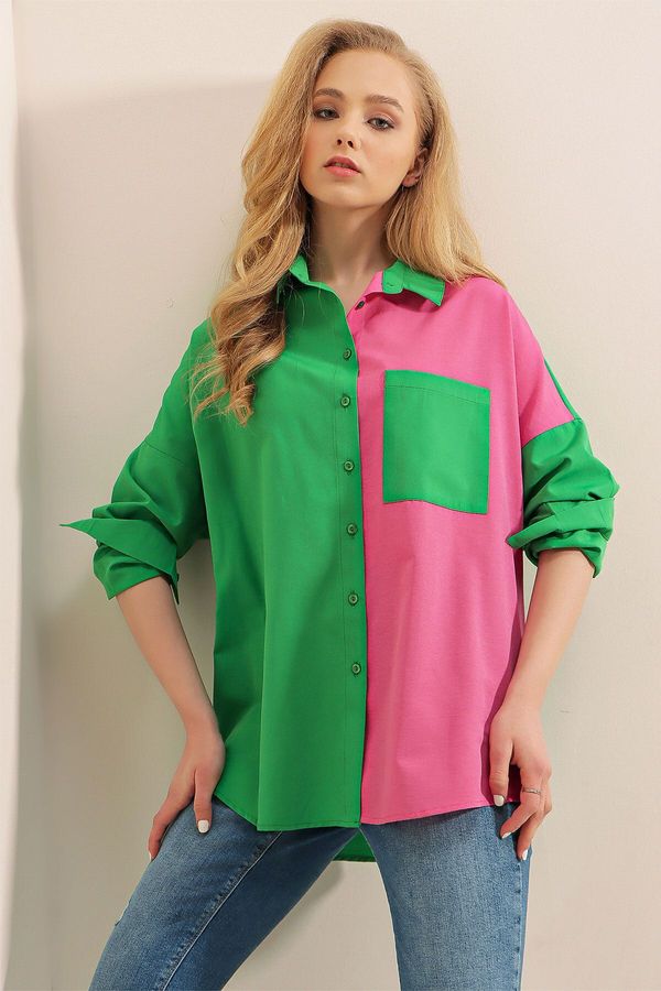 Bigdart Bigdart 20116 Color Block Shirt - Green