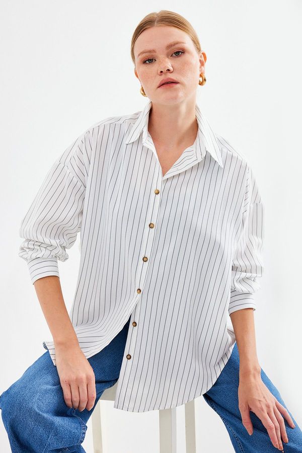 Bigdart Bigdart 20208 Striped Oversize Long Basic Shirt - White