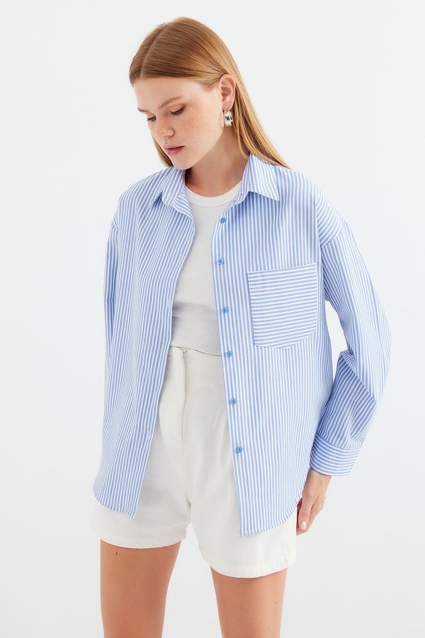 Bigdart Bigdart 20212 Single Pocket Striped Oversize Shirt - Indigo