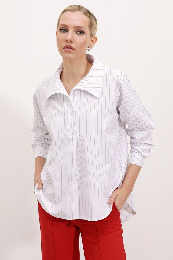 Bigdart Bigdart 20215 Wide-Fit Striped Oversize Shirt - White