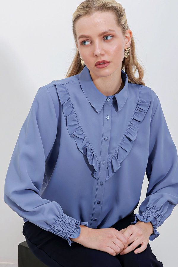 Bigdart Bigdart 20223 Ruffle Long Sleeve Shirt - Indigo