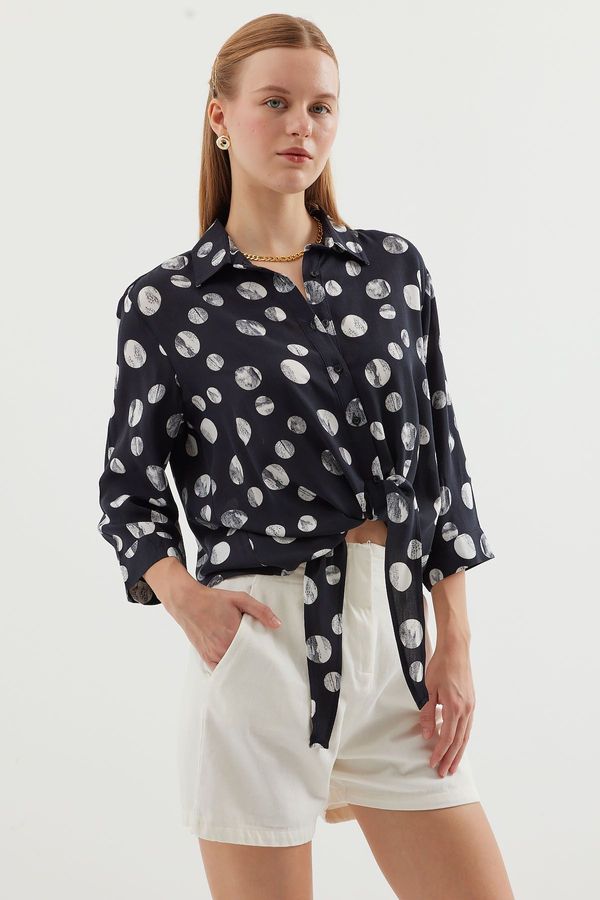 Bigdart Bigdart 20243 Tie Front Patterned Shirt - Black