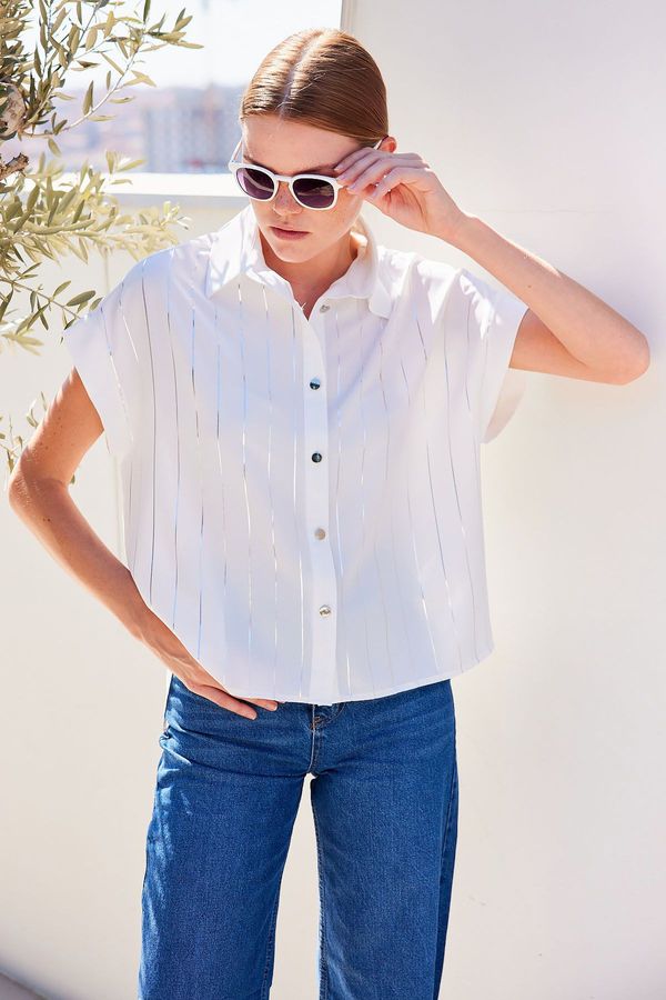 Bigdart Bigdart 20262 Short Sleeve Striped Shirt - White