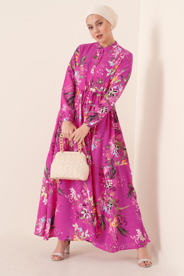 Bigdart Bigdart 2144 K.Pink Patterned Judge Collar Dress