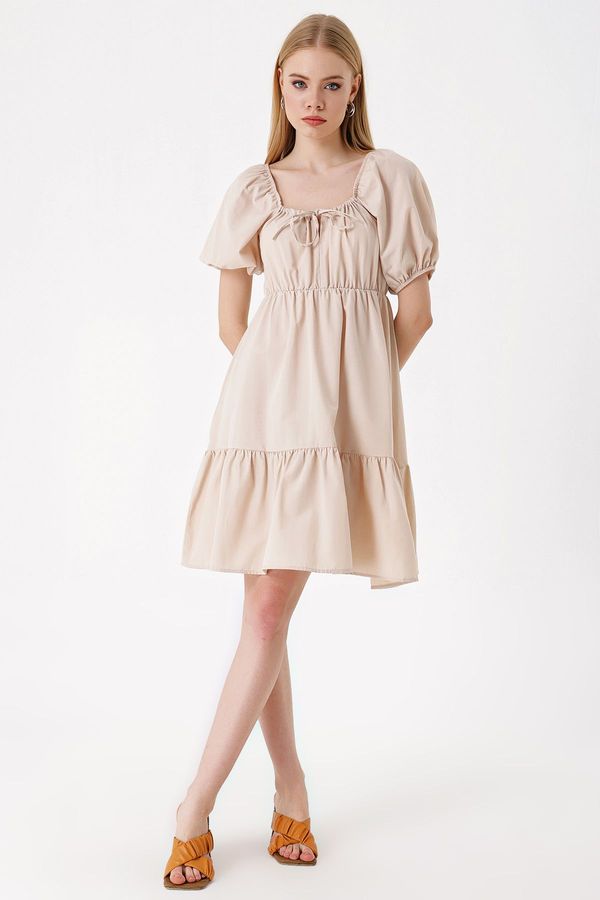 Bigdart Bigdart 2351 Flared Poplin Dress - Beige