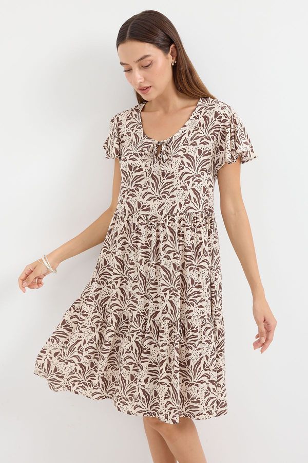 Bigdart Bigdart 2352 V Neck Short Dress - Light Brown