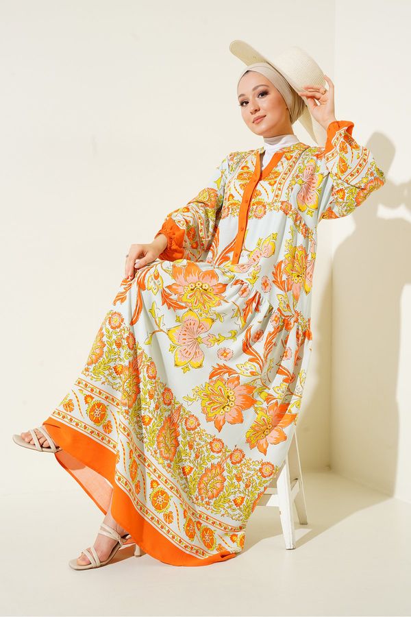 Bigdart Bigdart 2423 Authentic Patterned Dress - Y.Orange