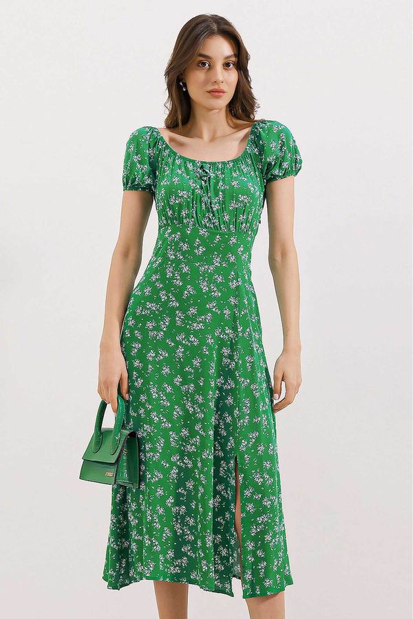 Bigdart Bigdart 2427 Slit Floral Viscose Dress - Green