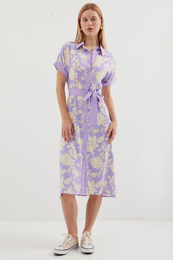 Bigdart Bigdart 2455 Patterned Shirt Dress - Lilac