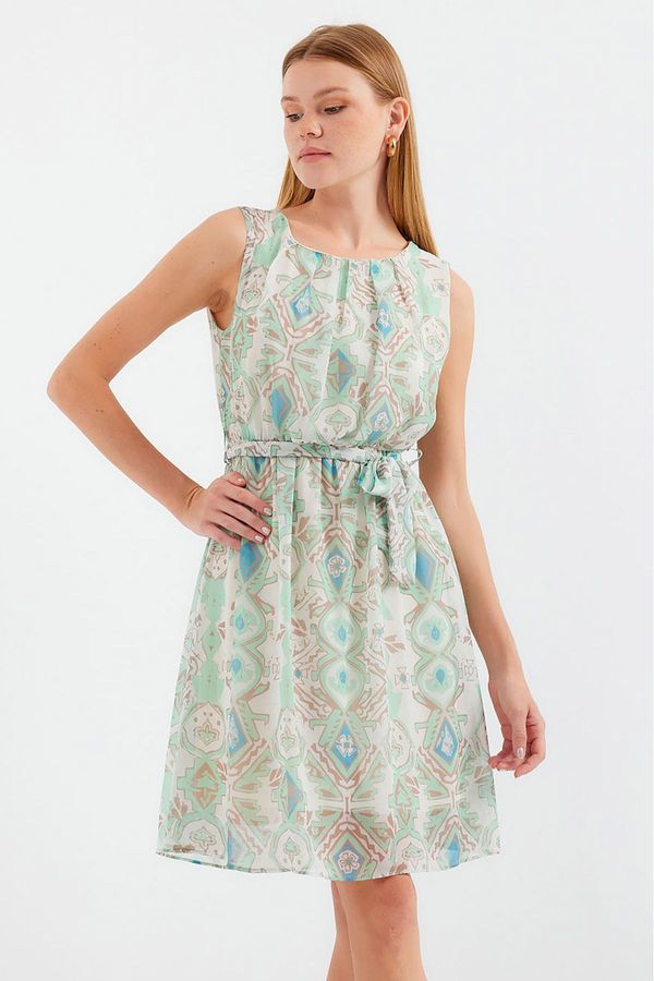 Bigdart Bigdart 2501 Patterned Zero Sleeve Chiffon Dress - Mint