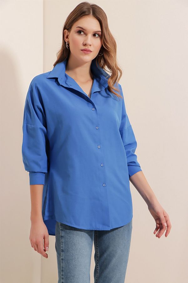 Bigdart Bigdart 3900 Oversize Long Basic Shirt - B.blue