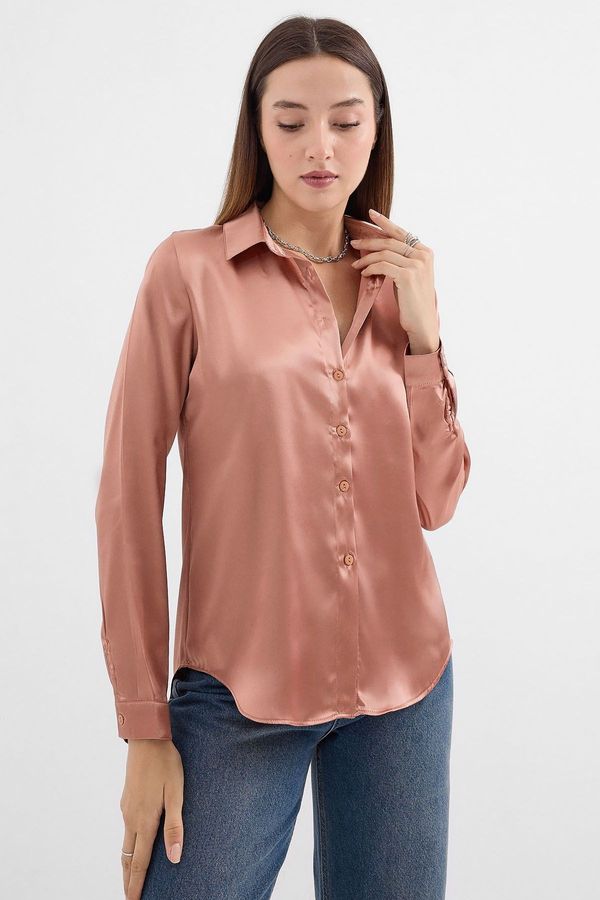 Bigdart Bigdart 3964 Lightly Flowy Satin Shirt - Camel