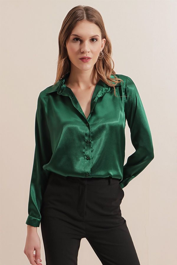 Bigdart Bigdart 3964 Lightly Flowy Satin Shirt - Emerald