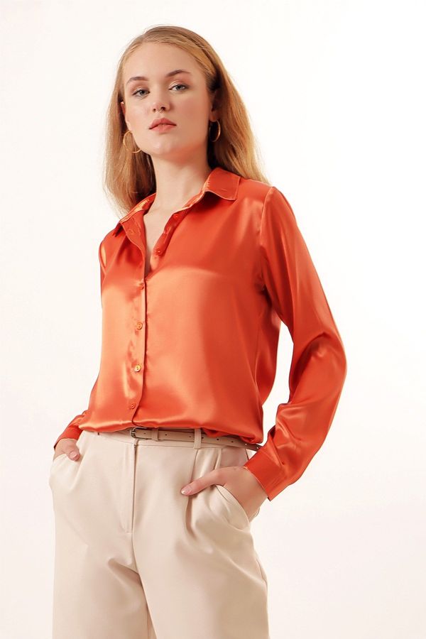 Bigdart Bigdart 3964 Lightly Flowy Satin Shirt - Orange