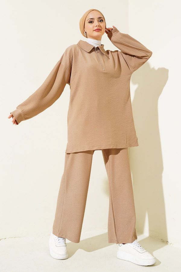 Bigdart Bigdart 6684 Wide Leg Trousers Tunic Two Piece Set - Biscuit