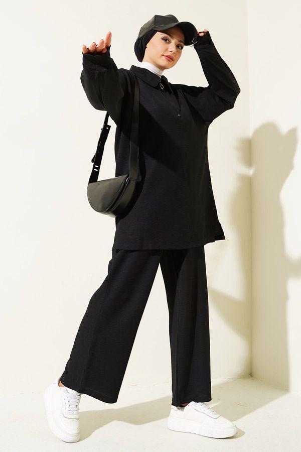 Bigdart Bigdart 6684 Wide Leg Trousers Tunic Two Piece Set - Black