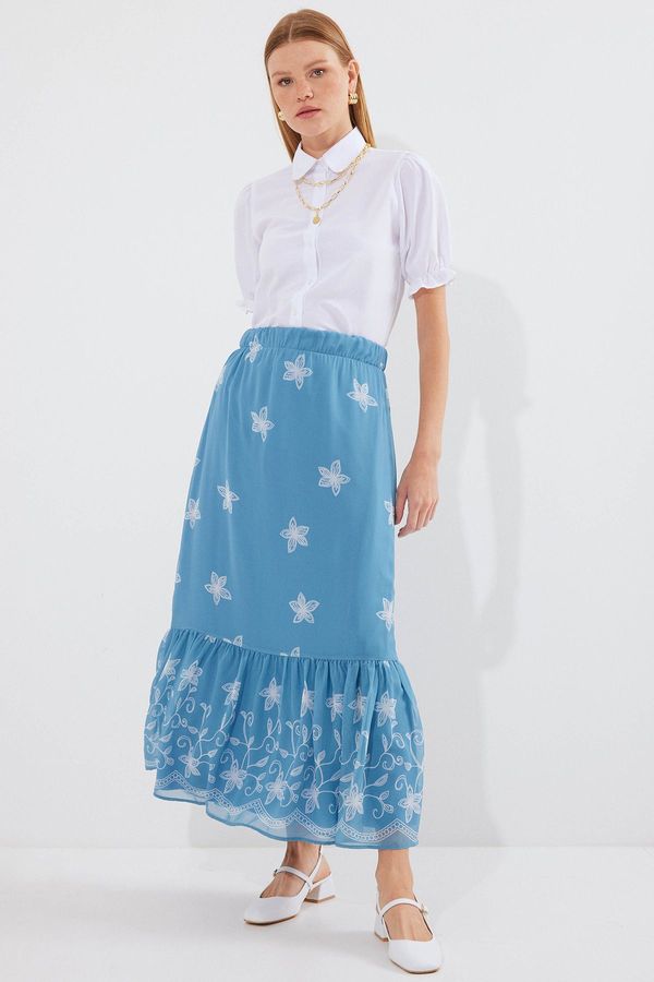 Bigdart Bigdart 8010 Patterned Chiffon Skirt - Indigo