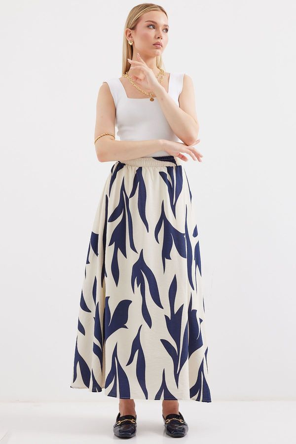 Bigdart Bigdart 8028 Patterned Long Skirt - Navy Blue