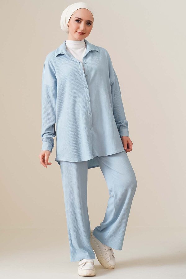 Bigdart Bigdart T5858 Knitted Hijab Two Piece Suit - Light Blue