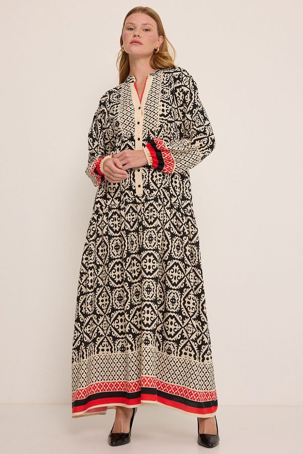 Bigdart Bigdart Women's Black Beige Viscose Hijab Dress 2423