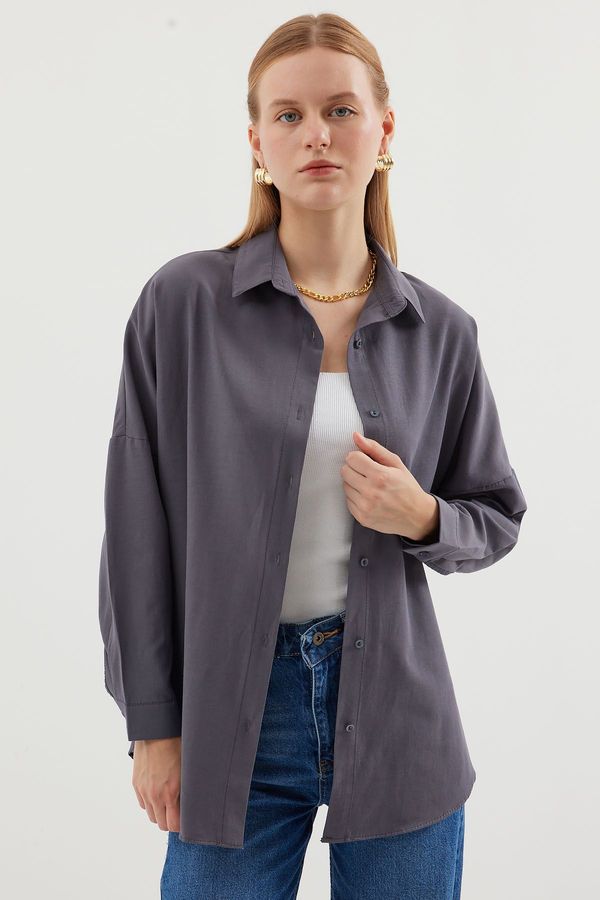 Bigdart Bigdart Women's Gray Plain Oversize Long Basic Shirt 3900