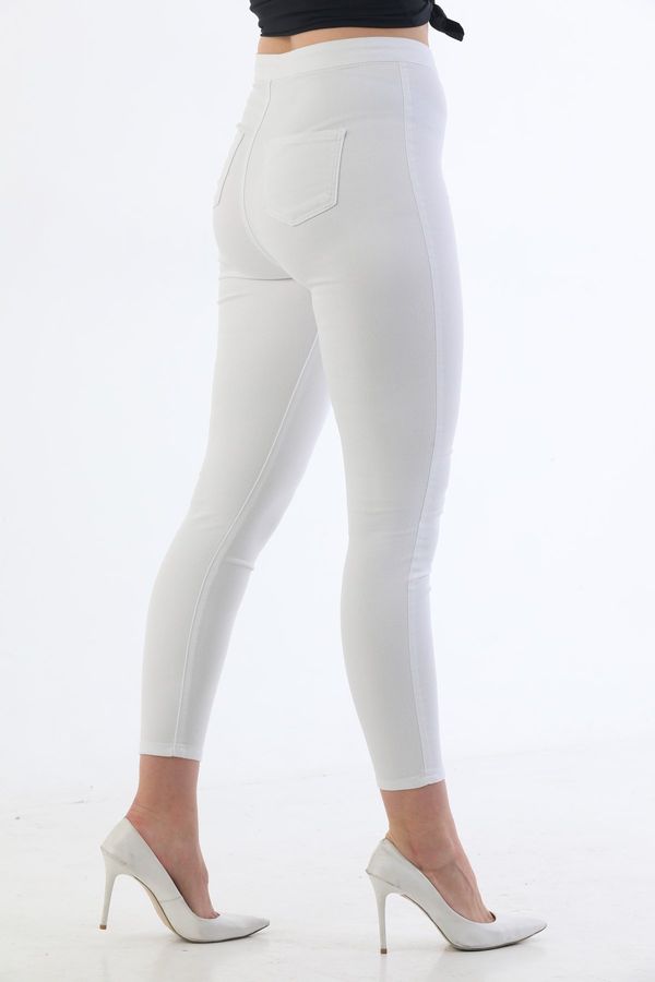 BİKELİFE BİKELİFE White Plus Size High Waist Lycra Gabardine Trousers