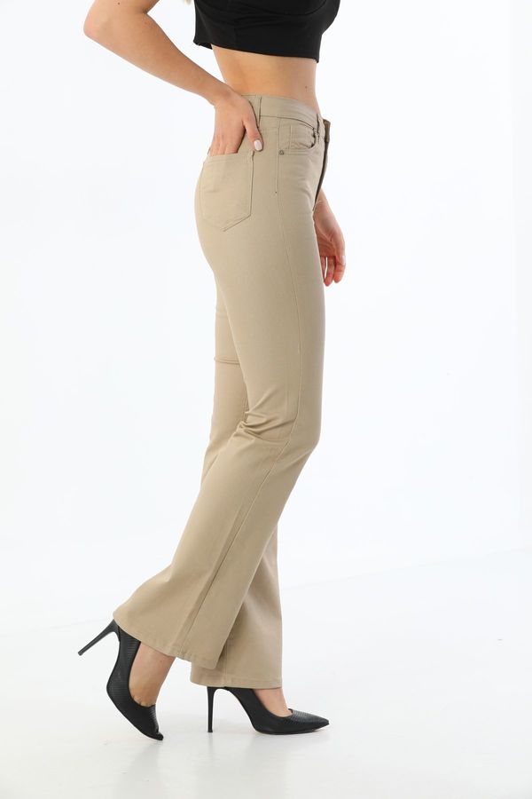 BİKELİFE BİKELİFE Women's Beige Spanish Leg Stretch Lycra Pants