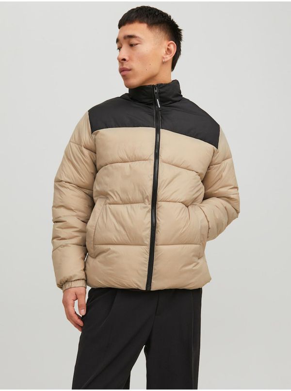 Jack & Jones Black & Beige Men's Winter Quilted Jacket Jack & Jones Etoby - Men's