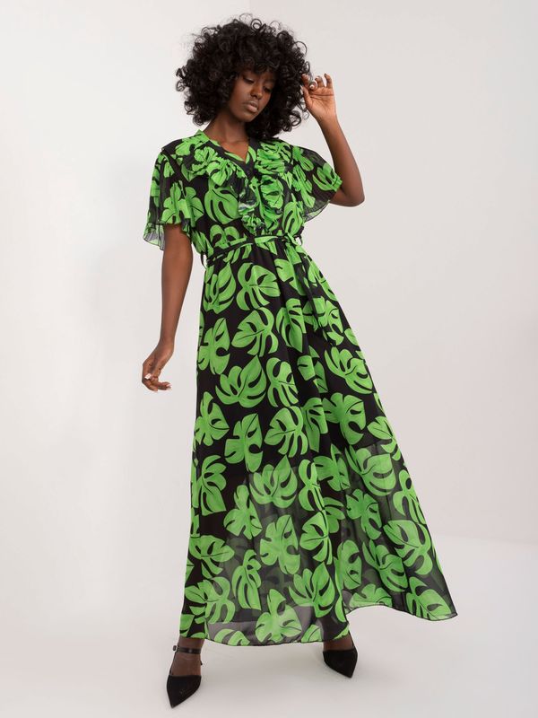 Fashionhunters Black and green maxi dress with print