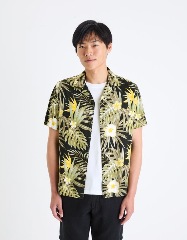 Celio Black and green men's shirt with a tropical pattern Celio Gatropica