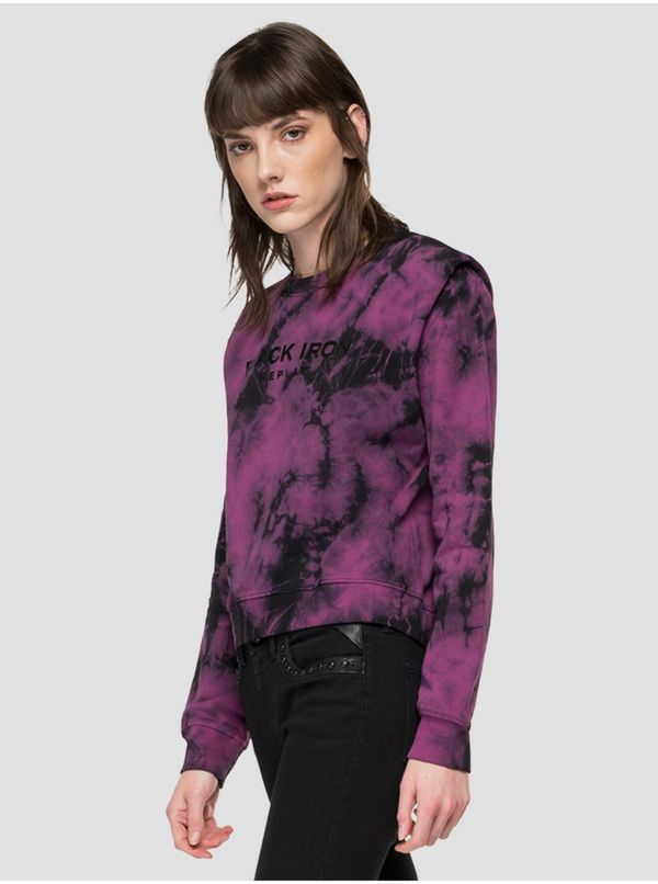 Replay Black and Purple Womens Batik Sweatshirt with Shoulder Pads Replay - Women