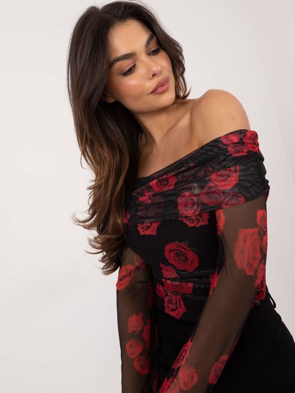 Fashionhunters Black and red Spanish mesh blouse