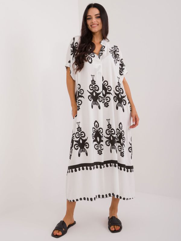 Fashionhunters Black and white long dress with print