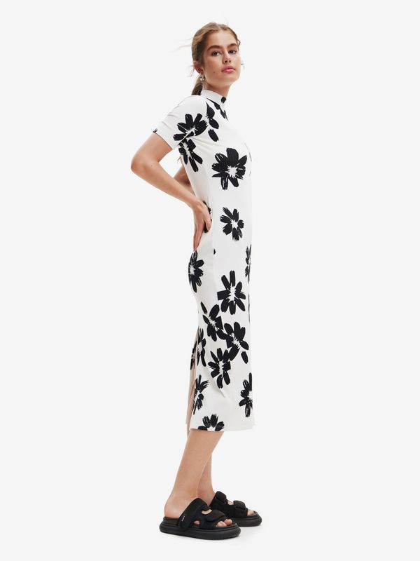 DESIGUAL Black and white women's floral midi dress Desigual York