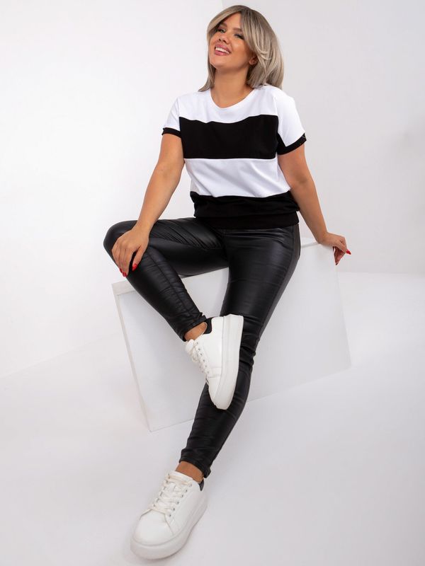 Fashionhunters Black and white women's striped blouse plus size
