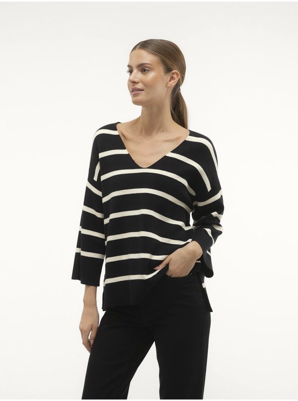 Vero Moda Black and White Women's Striped Sweater Vero Moda Saba - Women