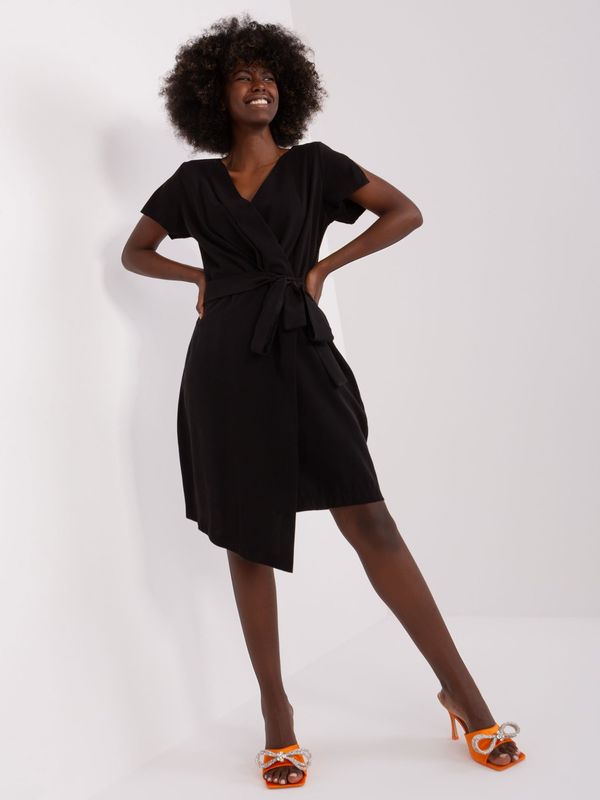 Fashionhunters Black asymmetrical dress with belt by ZULUNA