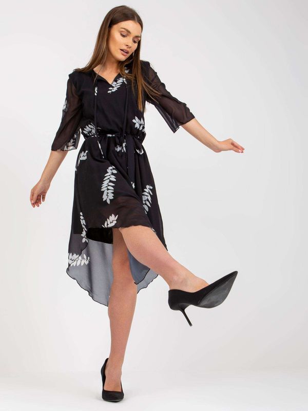 Fashionhunters Black asymmetrical dress with Yarela print and tie