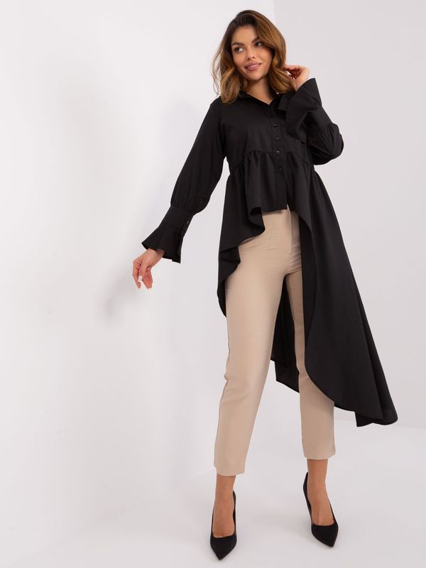 Fashionhunters Black asymmetrical women's shirt with ruffles