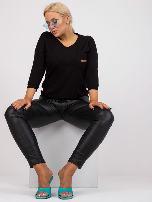 Fashionhunters Black basic blouse plus sizes with V-neck