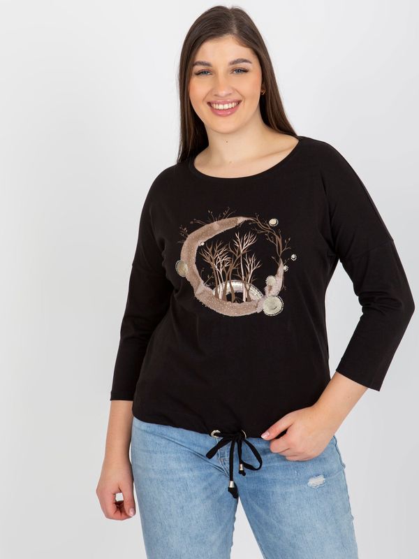 Fashionhunters Black blouse of larger size with print and application