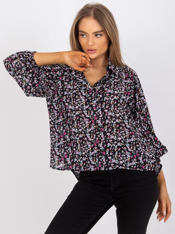 Fashionhunters Black blouse with a loose fit with ZULUNA print