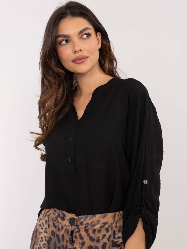 Fashionhunters Black blouse with stand-up collar OH BELLA